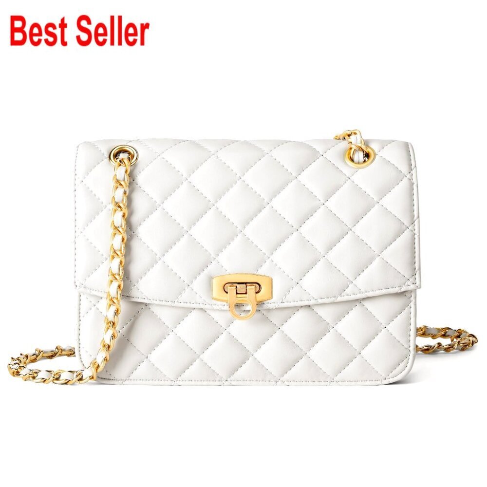 Quilted Vegan Leather Shoulder Bag with Adjustable Gold Chain Strap